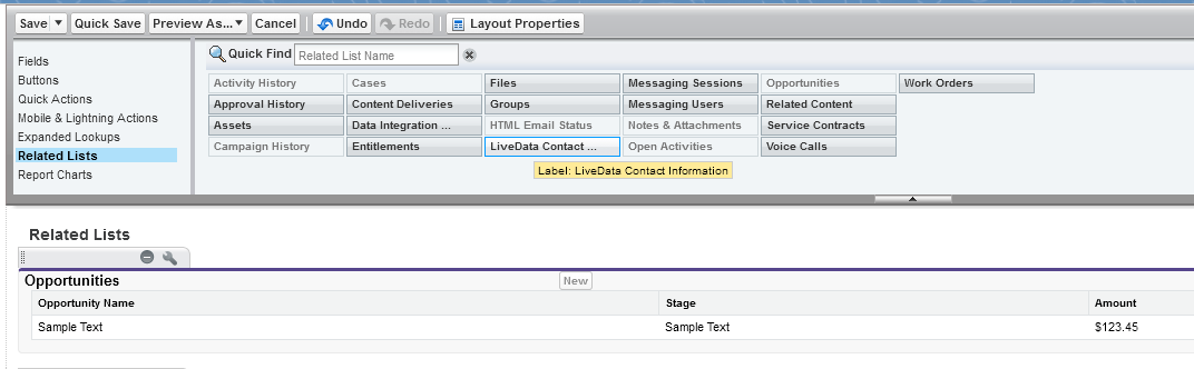 Add Live Data to Contact Layout